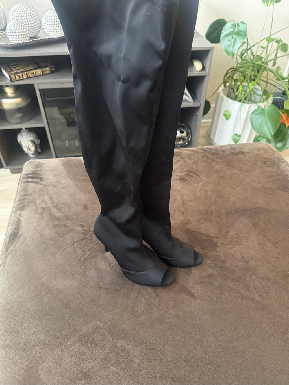 Zara Black Over-the-Knee Peep-Toe Boots